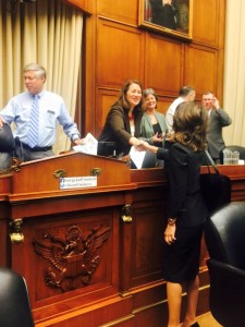 Moments after the historic (and unanimous) vote, Cure Alliance president Shelley Ross congratulates the 21st Century Cure Act co-sponsors, Rep. Fred Upton (R-MI) and Rep. Diana DeGuette (D-Co).