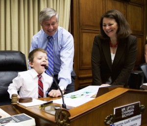Chairman Fred Upton and Rep. Diana DeGette (D-CO) get a little help from their friend Max, a 6 year old  with a rare disease, to conclude the full committee markup where H.R. 6 was unanimously approved by a vote of 51-0